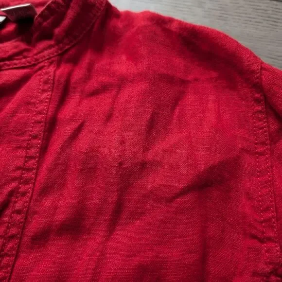 Chico's Red Linen‎ Jacket Button Up Size Large (2) - Picture 7 of 9